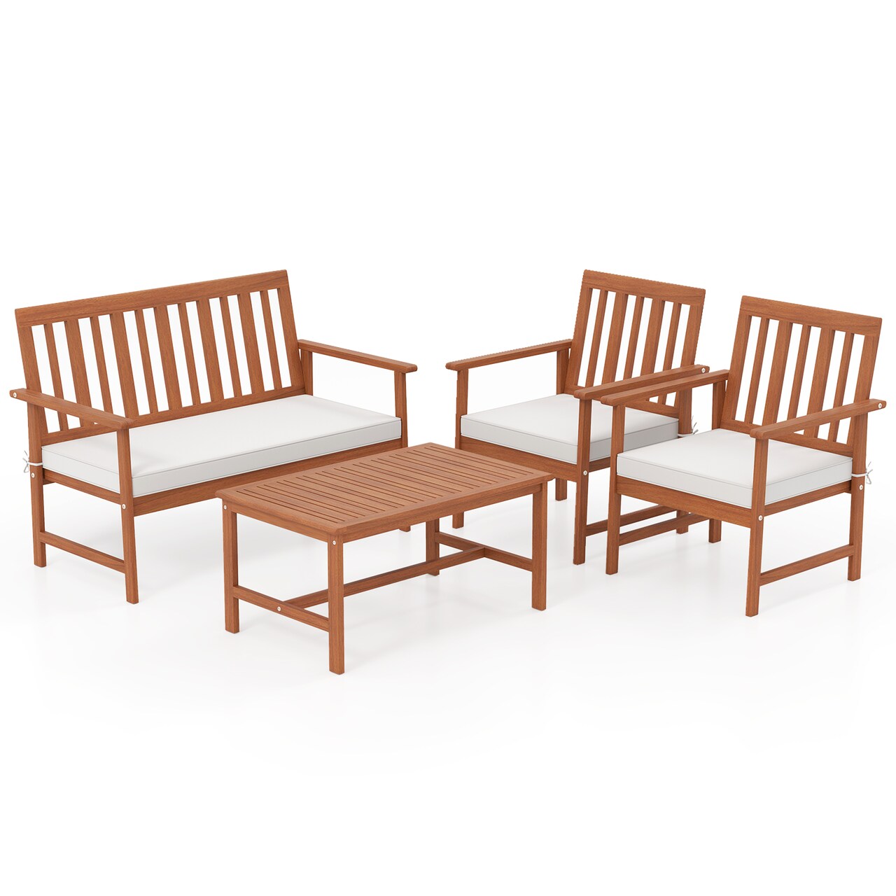 4 Pieces Acacia Wood Conversation Set with Two Armchairs Ideal for Outdoor Use